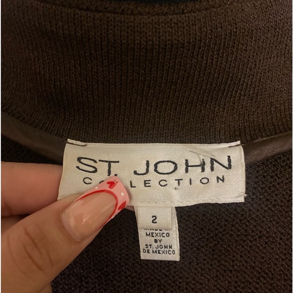 St.John Brown Zipper Blazer Cardigan Size: 2 - Picture 3 of 5